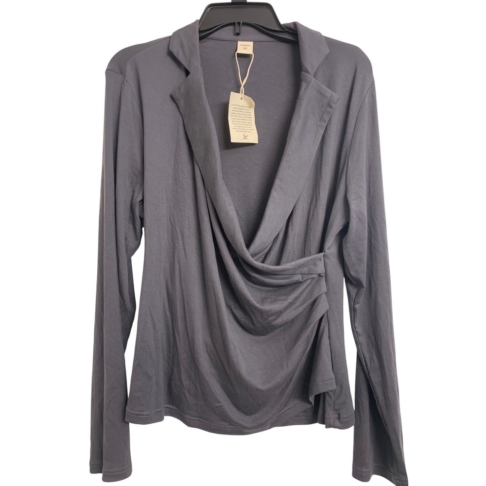 LINTICO‎  XXL Gray Tencel Wool Blend Wrap Draped Long Sleeve Top NWT
